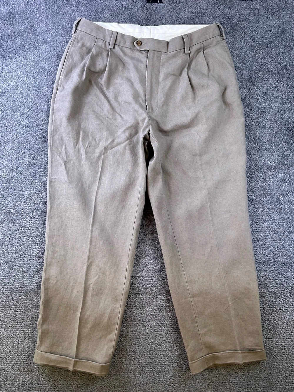 Jos A Bank Linen Khakis Mens 36x30 Pants Preppy VTG Old Money Cuffed Pleated
